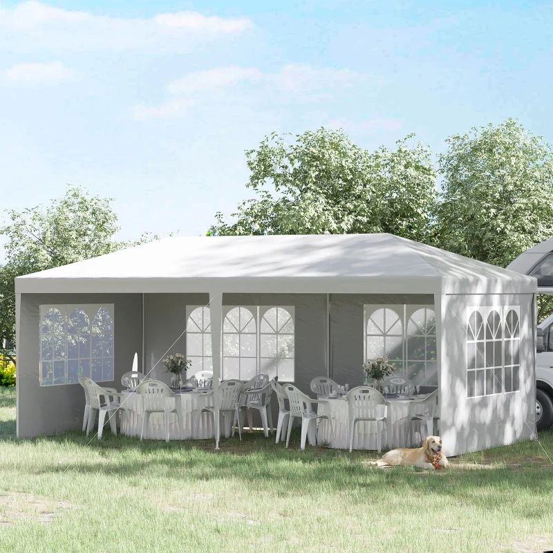 Outsunny Tenda para Festas com Paredes Laterais Removíveis 4 Janelas Transparentes 585x295x255 cm Branco