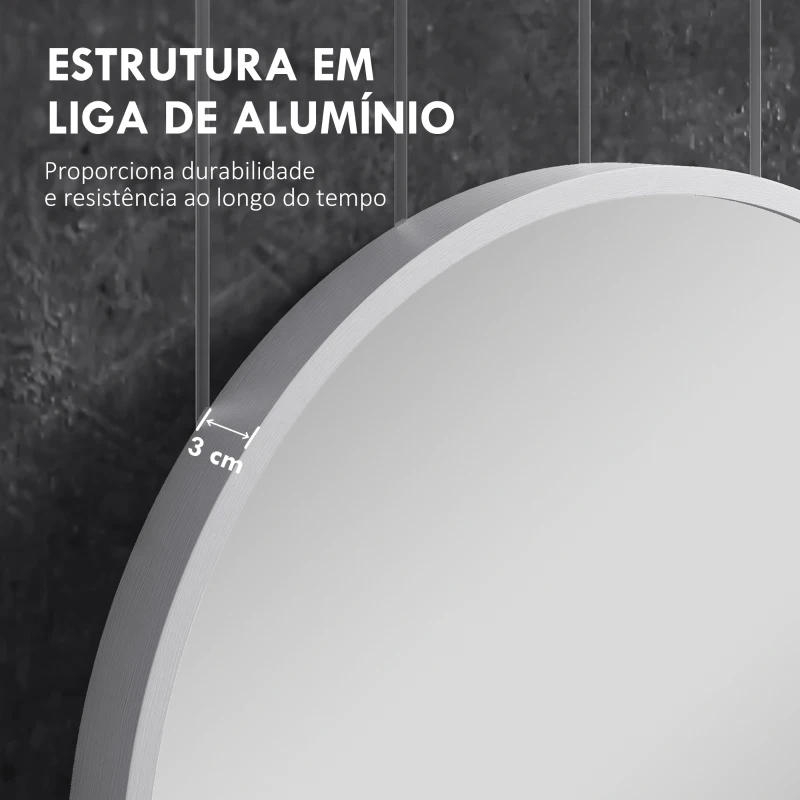 HOMCOM Espelho Casa de Banho 60x90 cm Espelho Decorativo de Parede com Estrutura de Alumínio Horizontal ou Vertical Prata