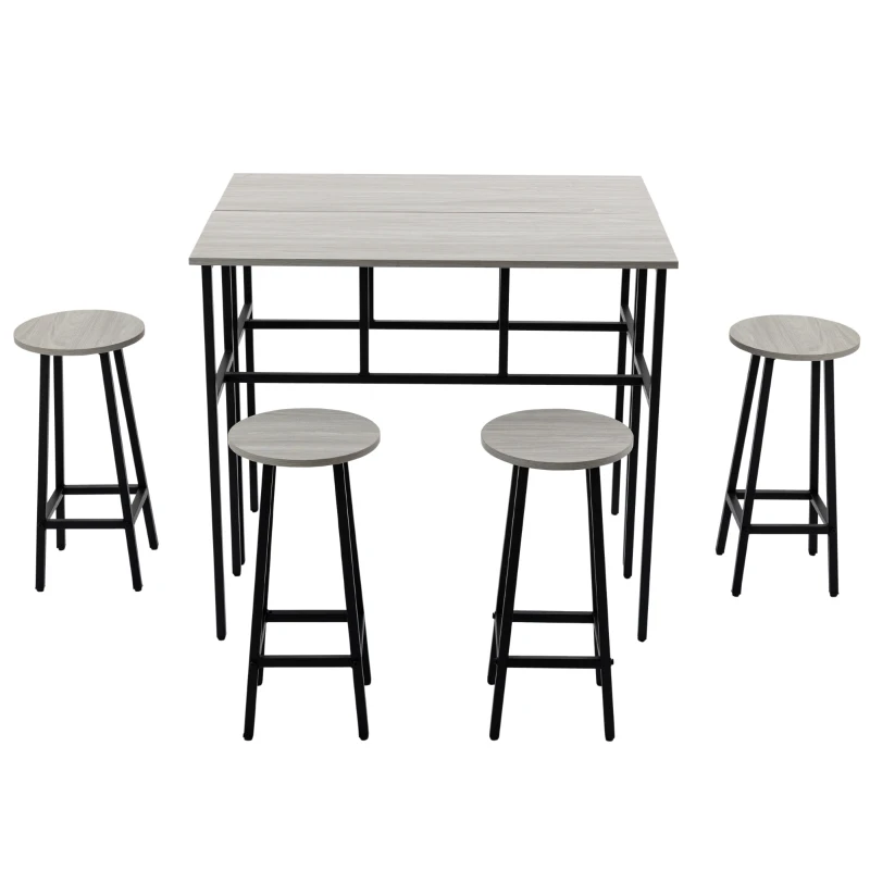 HOMCOM Bartisch-Set im Industriedesign, 6-teilig, 2 Tische und 4 Barhocker, Grau + Schwarz