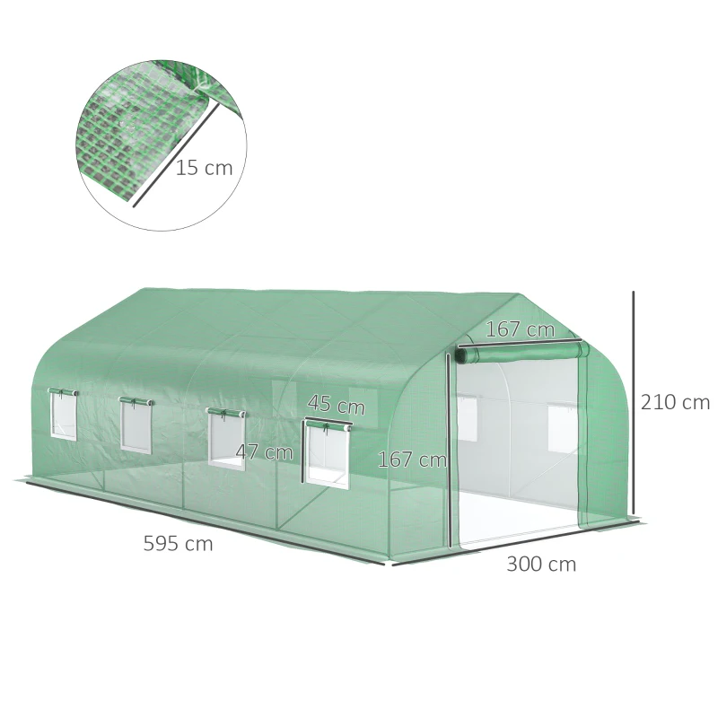 Outsunny Serre tunnel de jardin porte + 8 fenêtres enroulables métal galvanisé bâche PE haute densité métal galvanisé vert
