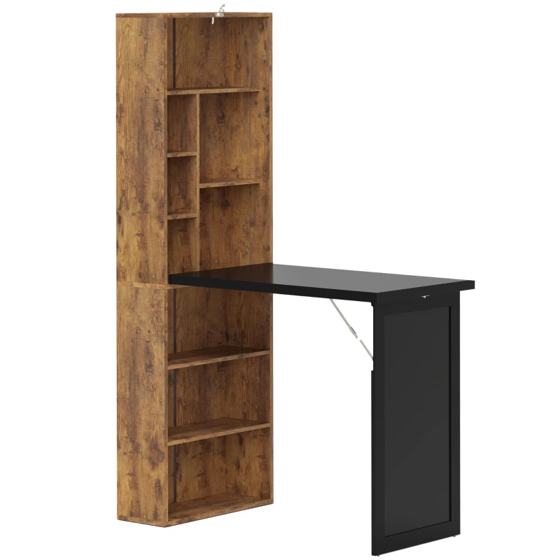 HOMCOM Escritorio de ordenador plegable con biblioteca, escritorio de trabajo, pizarra y estante ajustable, 98x51x153cm, marrón