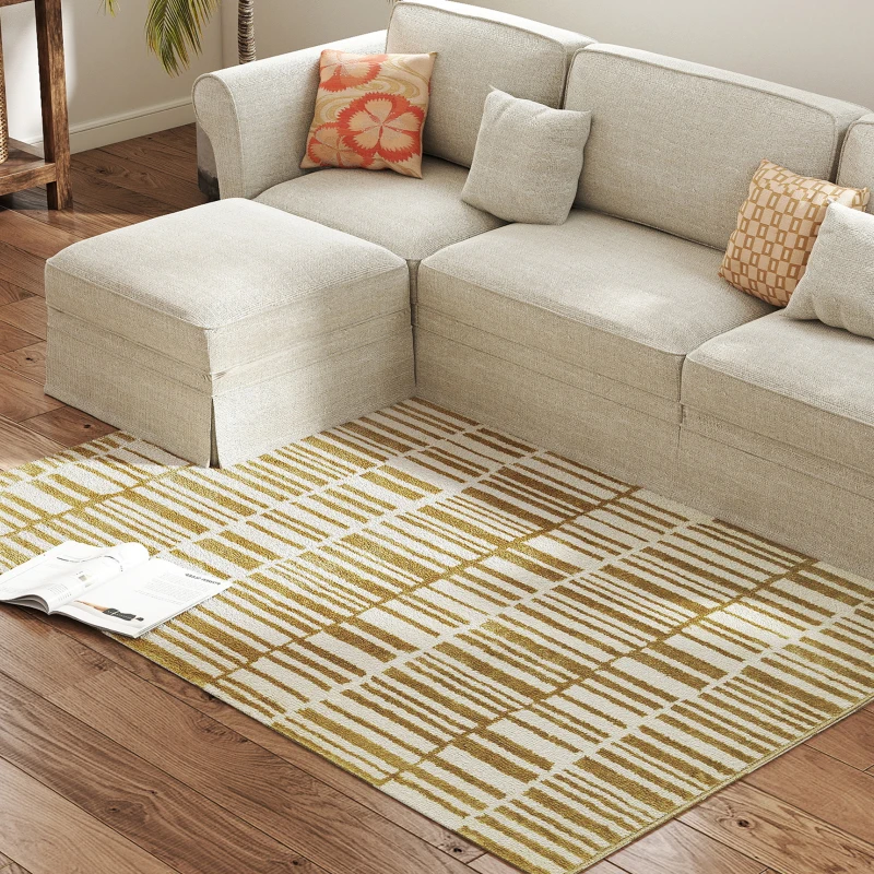 HOMCOM Tapete Sala de Estar 170x120 cm Tapete Lavável na Máquina de Lavar Pelo Curto Estilo Moderno Creme