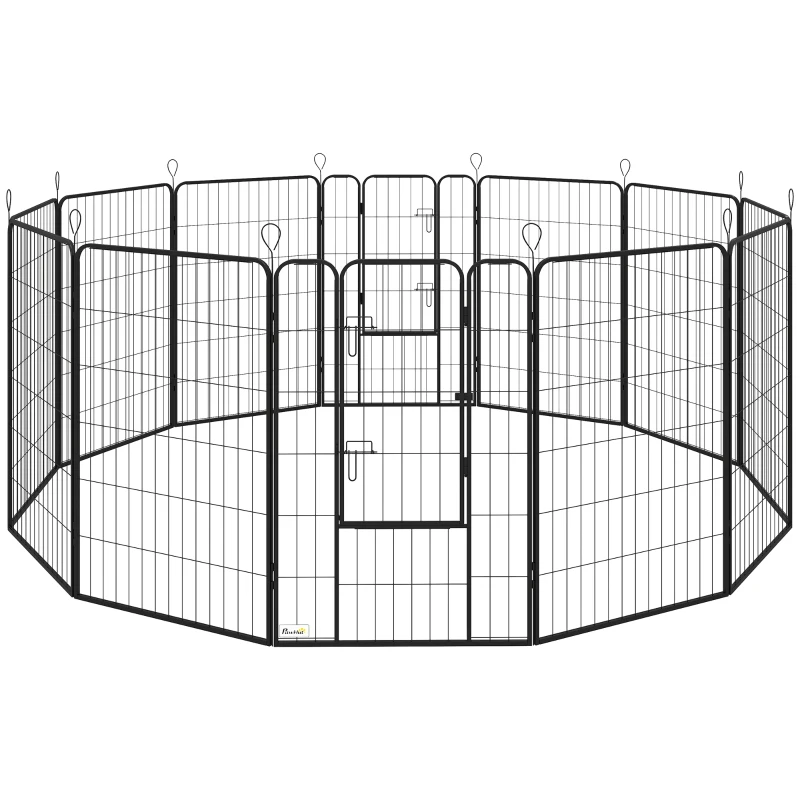 PawHut Parque para Cães com 12 Painéis Recinto para Animais de Estimação Modular com 2 Portas 80x120 cm Preto