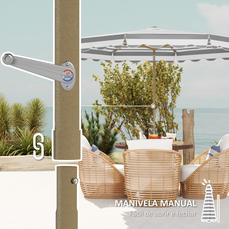 Outsunny Chapéu de Sol de Jardim com Ângulo Ajustável Inclinável e Manivela Proteção UV 50 + Ø268x237 cm  Cinza e Branco