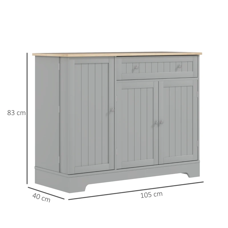 HOMCOM Buffetschrank Küche, Aufbewahrungsschrank 2 Schränke, Schublade, Türregale und höhenverstellbares Regal, 105x40x83cm, grau