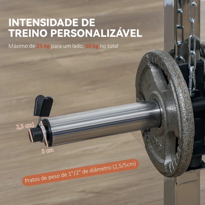 SPORTNOW Máquina Multi Estação de Musculação Máquina de Musculação com Suporte para Agachamentos e Barra para Pesos 210x132x225 cm Preto