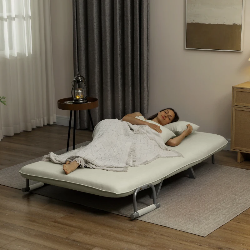 HOMCOM Sofá Cama de 2 Lugares Estofado em Camurça Sintética com Encosto Ajustável em 5 Níveis e 2 Almofadas 111x80x78 cm Bege