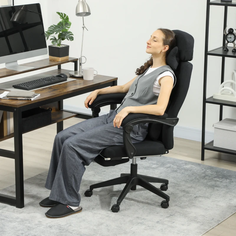 Vinsetto Poltrona da ufficio poltrona da ufficio grande comfort schienale regolabile poggiapiedi ruote 360° lino 62 x 68 x 127 cm nero
