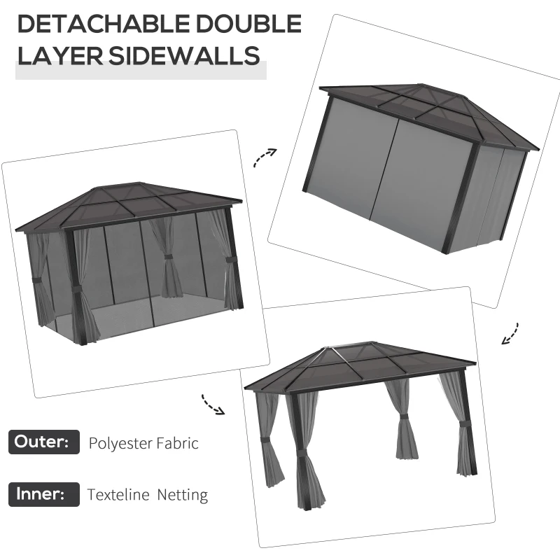 Outsunny 3 x 4m Hardtop Aluminium Gazebo - Black and Grey