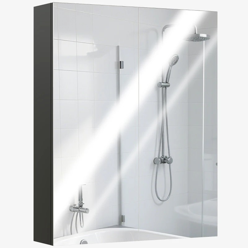 HOMCOM Armadietto Pensile Bagno 2 Ante con Specchiera e 2 Ripiani Interni in MDF, 60x15x75 cm, Nero