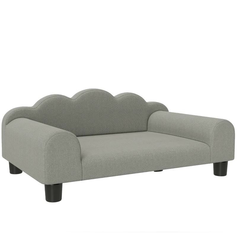 PawHut Canapé pour Chiens avec Accoudoirs de Support, en Bois et Tissu French Terry, 66x42x28.5 cm, Gris