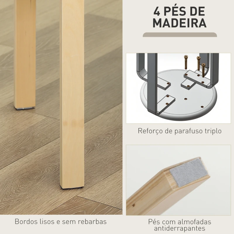 HOMCOM Conjunto de 4 Bancos Empilháveis Redondos Bancos Baixos de Cozinha com Assento Acolchoado Ø40x45 cm Caqui e Madeira