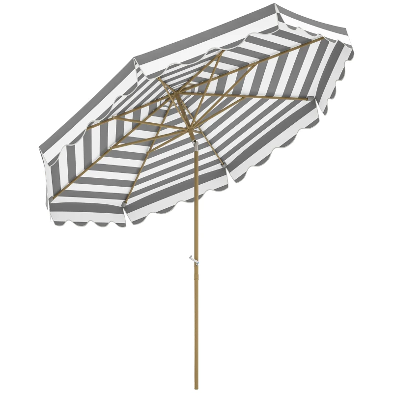 Outsunny Sombrilla Grande con Protección UV 50+ y Toldo Ajustable para Jardín Patio y Terraza Ø2,68x2,37 m Rayas Gris y Blanco