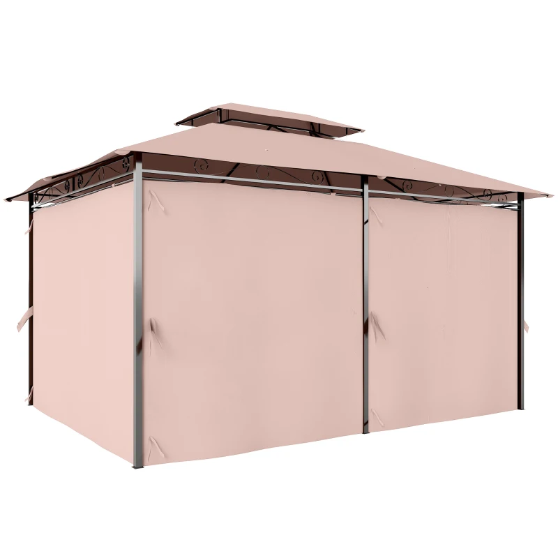 Outsunny Pérgola de Jardim 3x4 m Pérgola de Exterior com Paredes Laterais Teto Duplo 6 Portas e 8 Orifícios de Drenagem Marrom