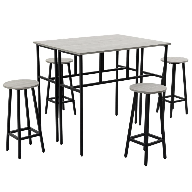 HOMCOM Bartisch-Set im Industriedesign, 6-teilig, 2 Tische und 4 Barhocker, Grau + Schwarz