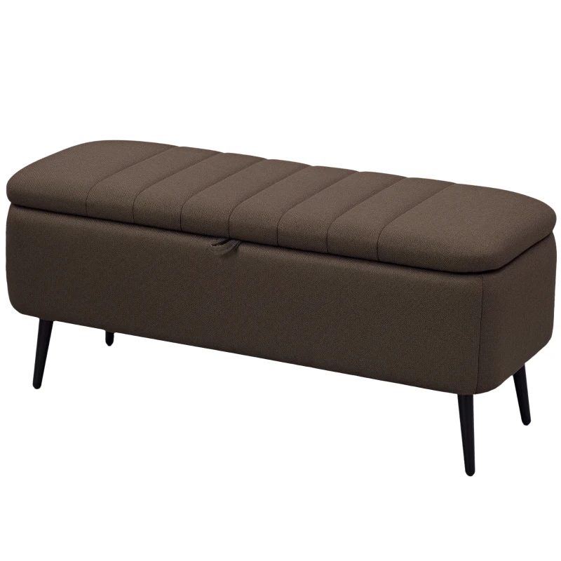 HOMCOM Linen-Look 92 x 31cm Storage Ottoman - Dark Brown