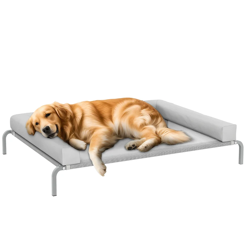 PawHut Cama Elevada para Cães com Latertais Amovíveis Cama Elevada para Cães Grandes Portátil com Malha Respirável 130x90x30 cm Cinza Claro