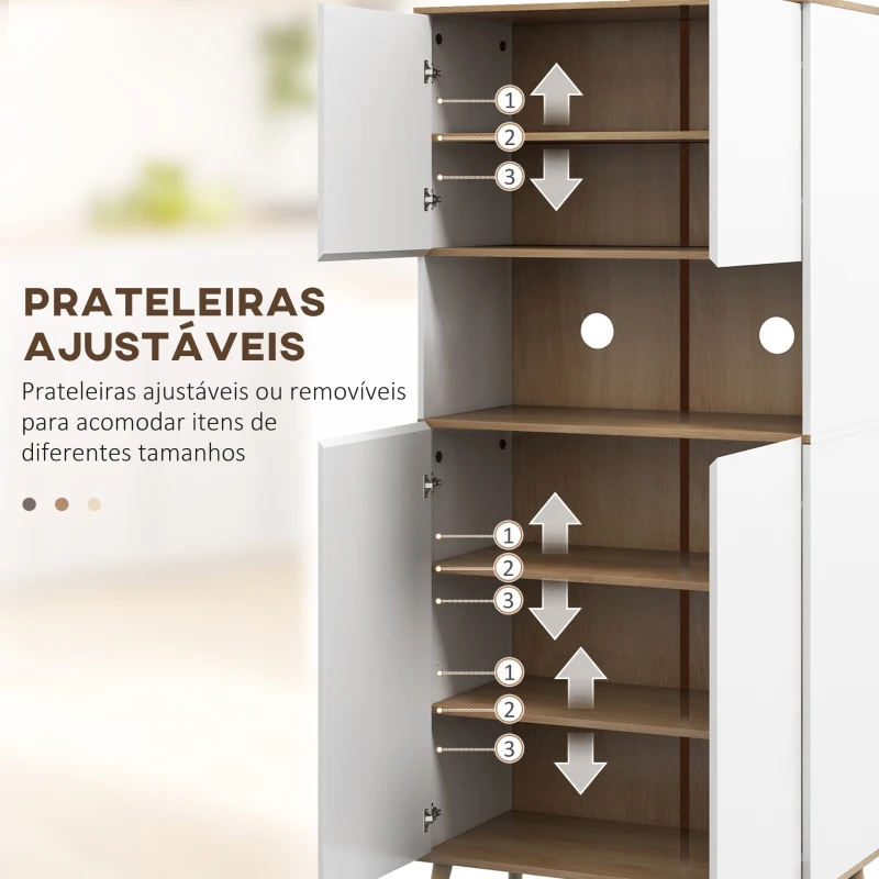 HOMCOM Armário de Cozinha com 4 Portas Bancada para Micro-Ondas Prateleiras Ajustáveis Orifício para Cabos 80x40x178 cm Branco