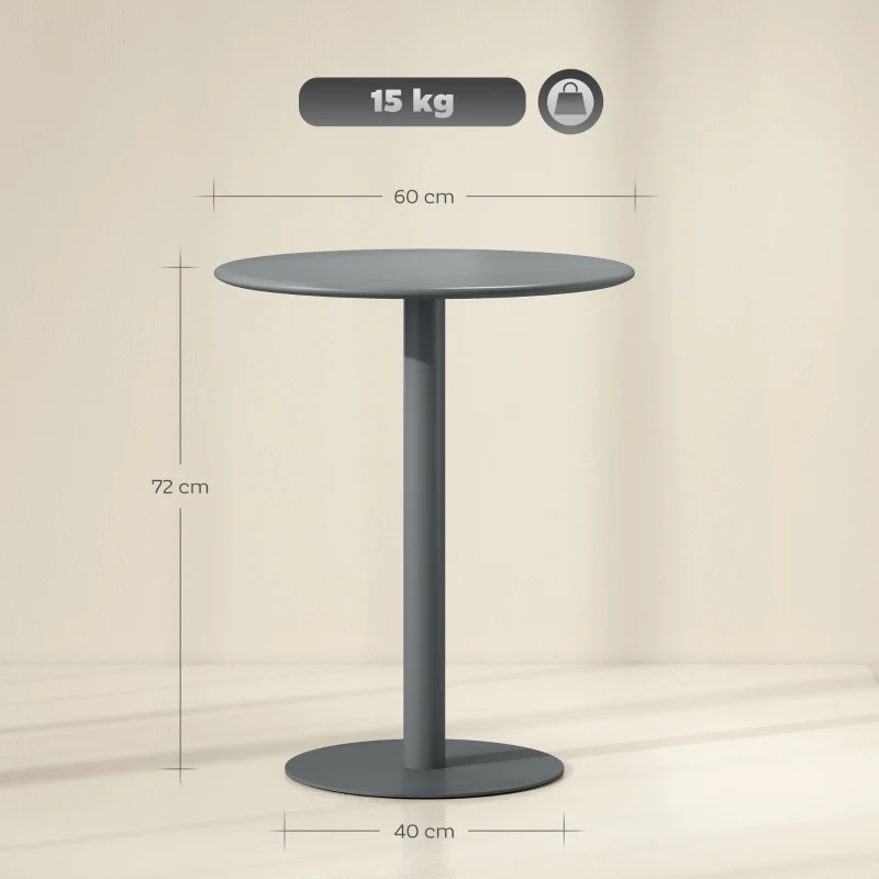 HOMCOM Mesa de Refeição Redonda para 2 Pessoas Mesa de Cozinha de Aço para Interior e Exterior Ø60x72 cm Cinza
