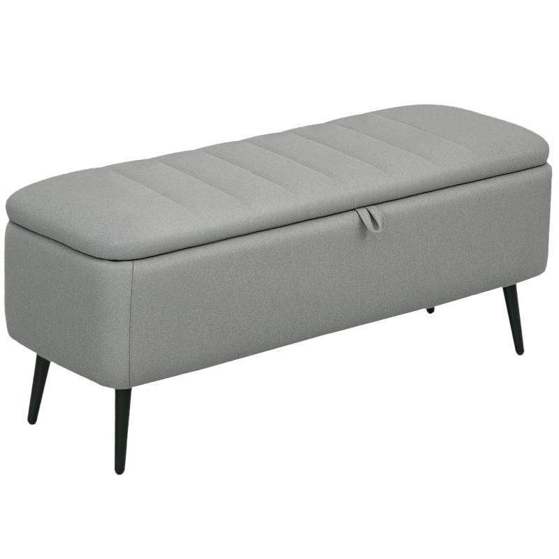 HOMCOM 92 x 31cm Linen-Look Storage Ottoman - Light Grey
