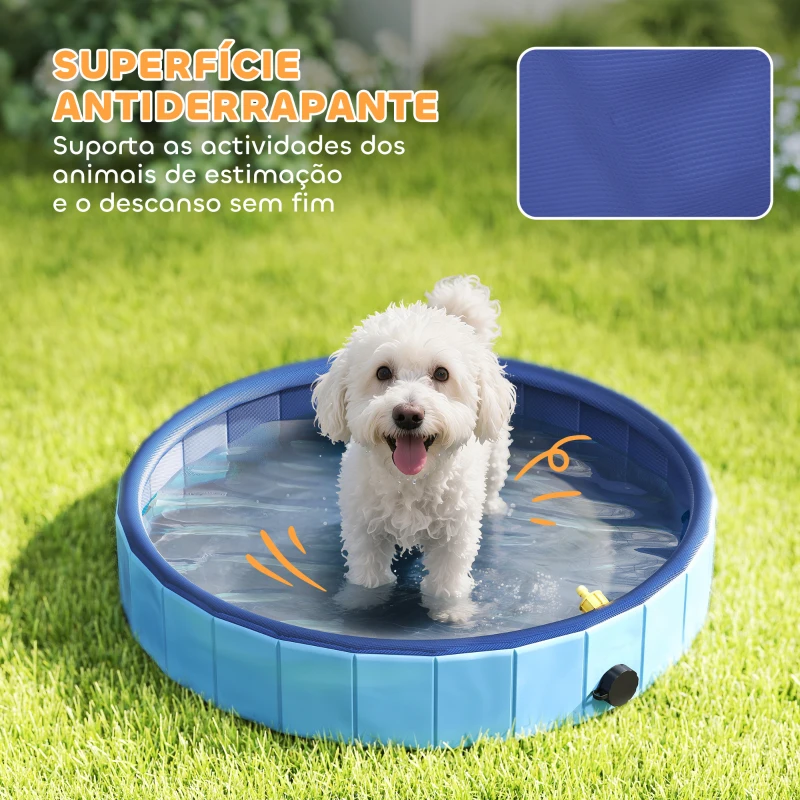 PawHut Piscina para Cães Dobrável com Aspersor Piscina Portátil em PVC Antiderrapante e Resistente ao Desgaste Ø80x20 cm Azul