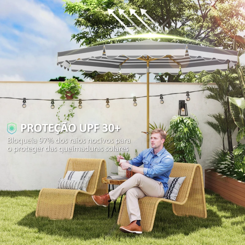 Outsunny Chapéu de Sol de Jardim com Ângulo Ajustável Inclinável e Manivela Proteção UV 50 + Ø268x237 cm  Cinza e Branco