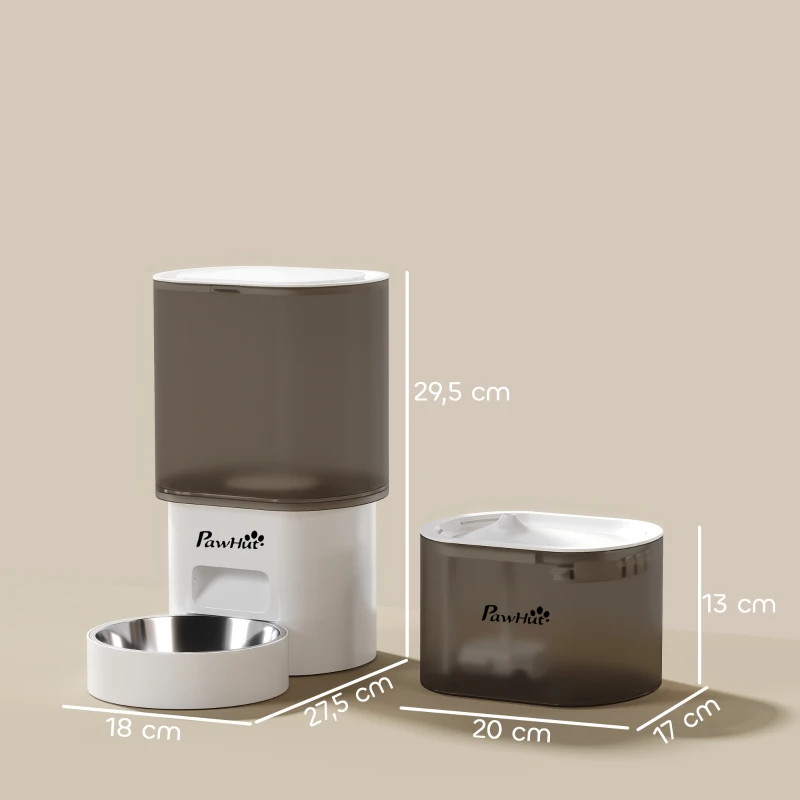 PawHut Conjunto de Comedero Automático e Bebedouro Silencioso para Cães e Gatos com Controlo por App (1-10 Refeições por Dia) Branco