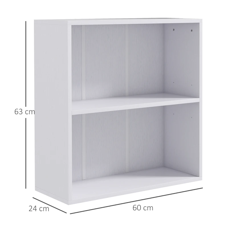 HOMCOM Bücherregal mit 2 Fächern und verstellbarem Regal, 60 x 24 x 63 cm, weiß