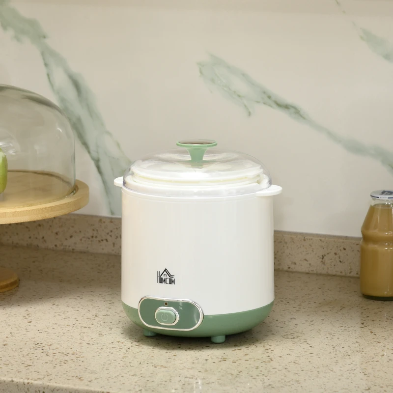 HOMCOM Yogurtiera 20W da 1.5L per 3-5 Persone con 2 Vasetti e Colino, in Plastica, 19.5x17.5x21.4 cm, Bianca