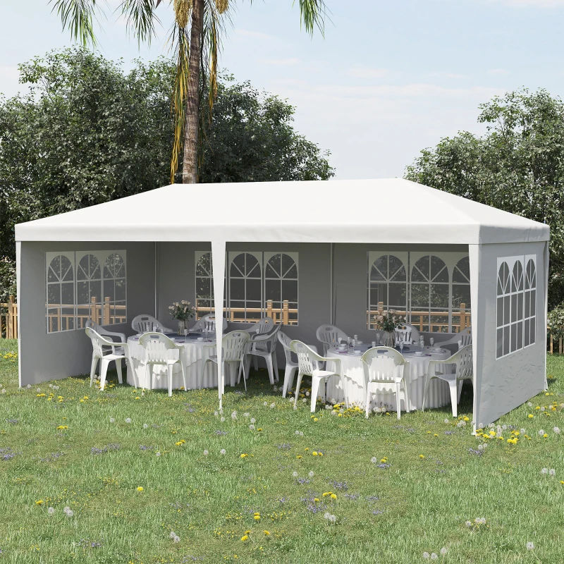Outsunny Gazebo da Giardino per Eventi con 4 Pareti Rimovibili con Finestre, 5.8x2.9x2.5m, Bianco