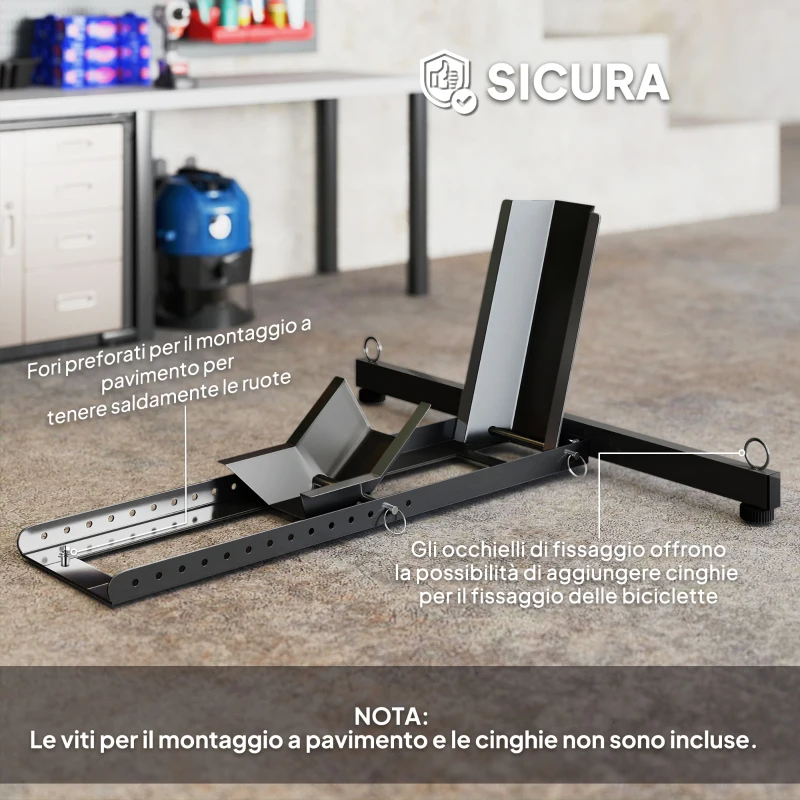 HOMCOM Cavalletto Bloccaruote per Moto, Staffa Regolabile su 14 Livelli per Ruote Ø34-84 cm, Nero