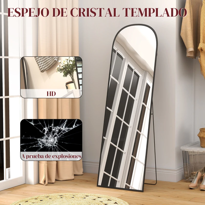 HOMCOM Espejo de Pie Cuerpo Entero de Aleación de Aluminio Espejo de Pared con 2 Formas de Uso Rectangular 60x1,5x165 cm Negro