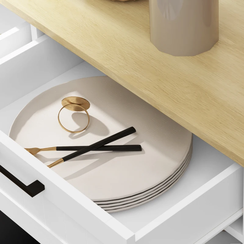 HOMCOM Buffet cuisine avec meuble poubelle 38L, meuble cuisine rangement, 2 tiroirs, étagère à épices et plan de travail, blanc(m-10)