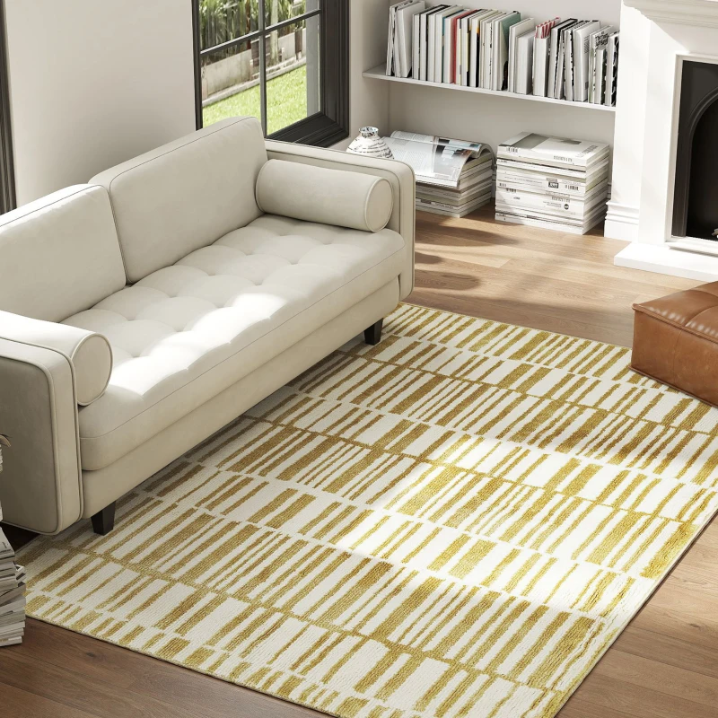 HOMCOM Tapete Sala de Estar 170x120 cm Tapete Lavável na Máquina de Lavar Pelo Curto Estilo Moderno Creme