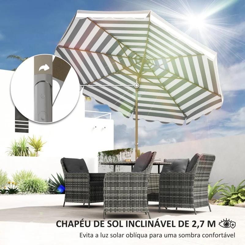 Outsunny Chapéu de Sol de Jardim com Ângulo Ajustável Inclinável e Manivela Proteção UV 50 + Ø268x237 cm  Cinza e Branco
