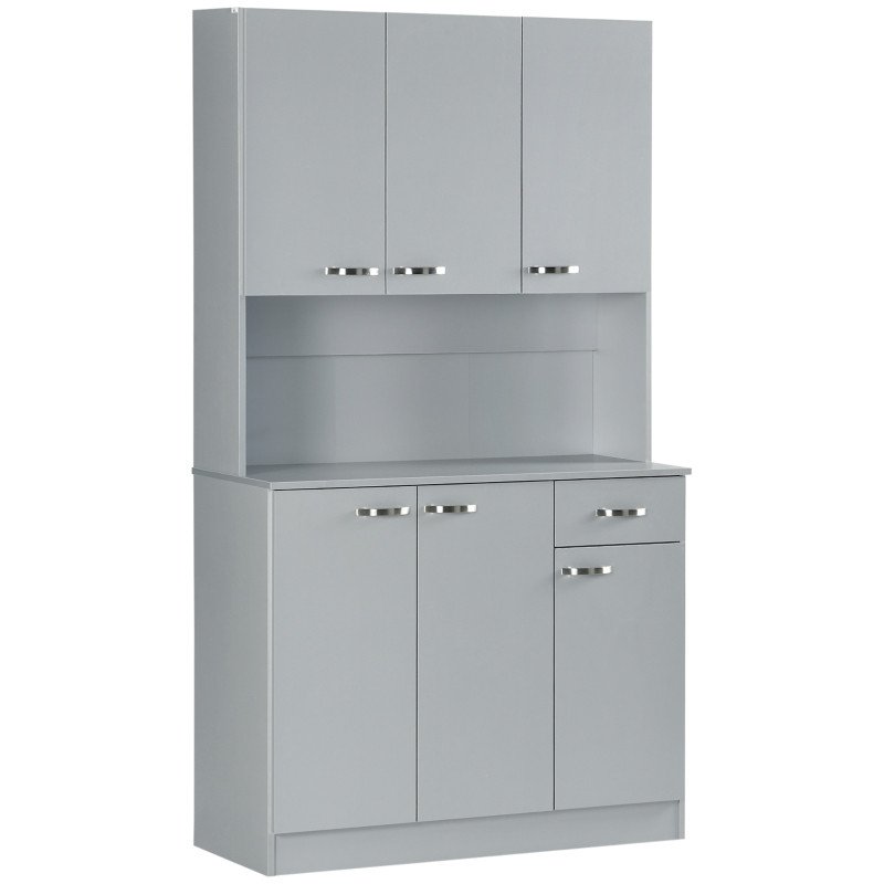 HOMCOM Alacena de Cocina Aparador de Comedor con 1 Cajón 6 Puertas y Estantes Ajustable Estilo Moderno 101x39x180 cm Gris