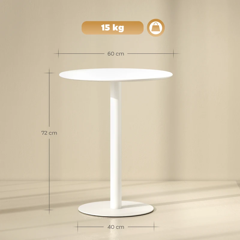 HOMCOM Mesa de Refeição Redonda para 2 Pessoas Mesa de Cozinha de Aço para Interior e Exterior Ø60x72 cm Branco