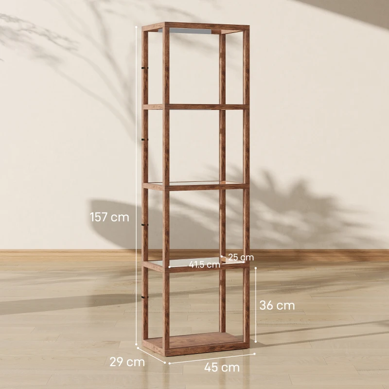 HOMCOM Four-Shelf Floor Lamp - Rustic Brown