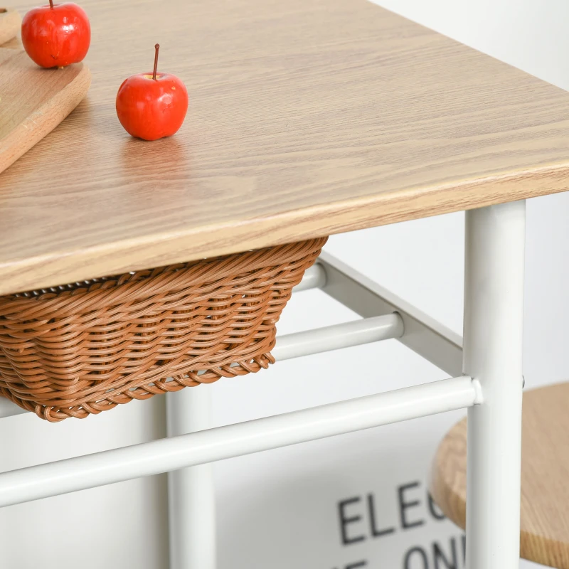 HOMCOM Bartisch Set Bartisch mit 2 Barhockern Essgruppe Küchentisch mit Lagerregal Esstisch für Esszimmer, Küche, Weiß