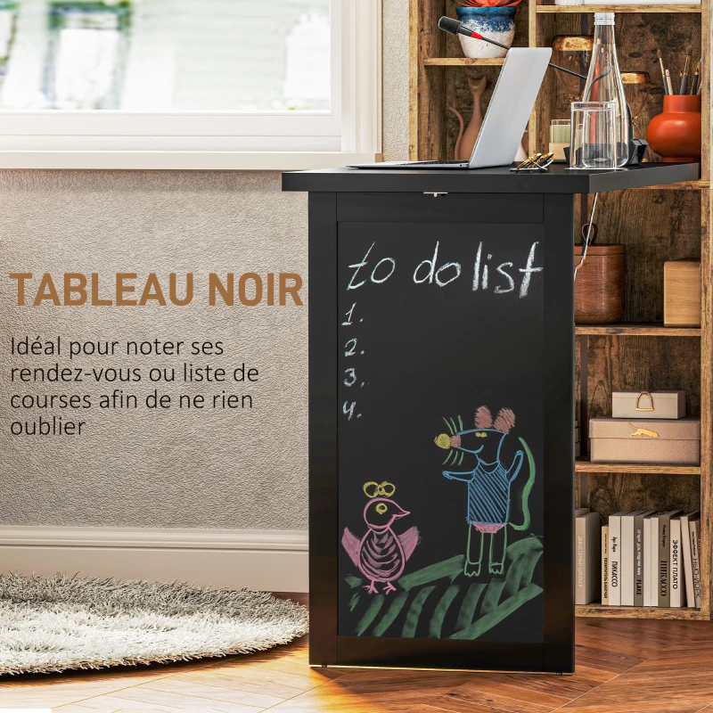 HOMCOM Bureau d'ordinateur pliable avec bibliothèque, poste de travail, tableau noir et étagère réglable, 98x51x153cm, marron