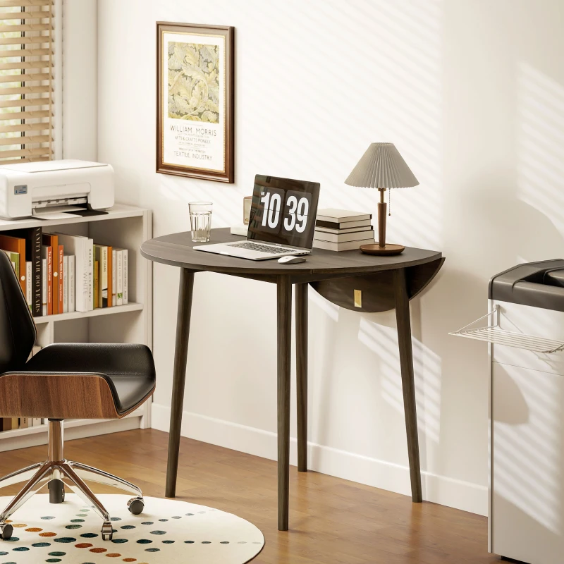 HOMCOM Mesa de comedor plegable 2 abatibles, mesa redonda extensible para 4 personas, patas de madera Ø 89 x 73,5 cm, gris