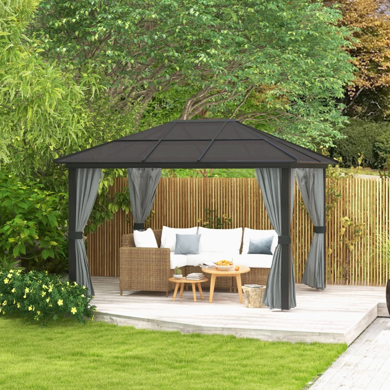 Outsunny 3 x 4m Hardtop Aluminium Gazebo - Black and Grey