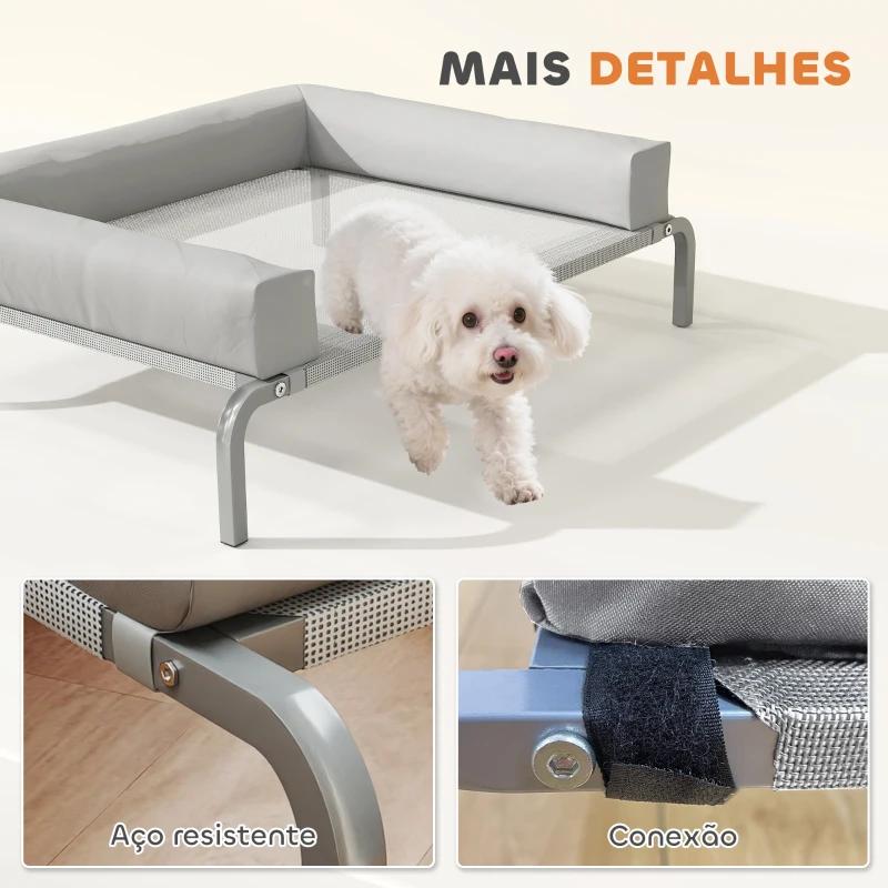 PawHut Cama Elevada para Cães com Latertais Amovíveis Cama Elevada para Cães Pequenos Portátil com Malha Respirável 90x65x30 cm Cinza