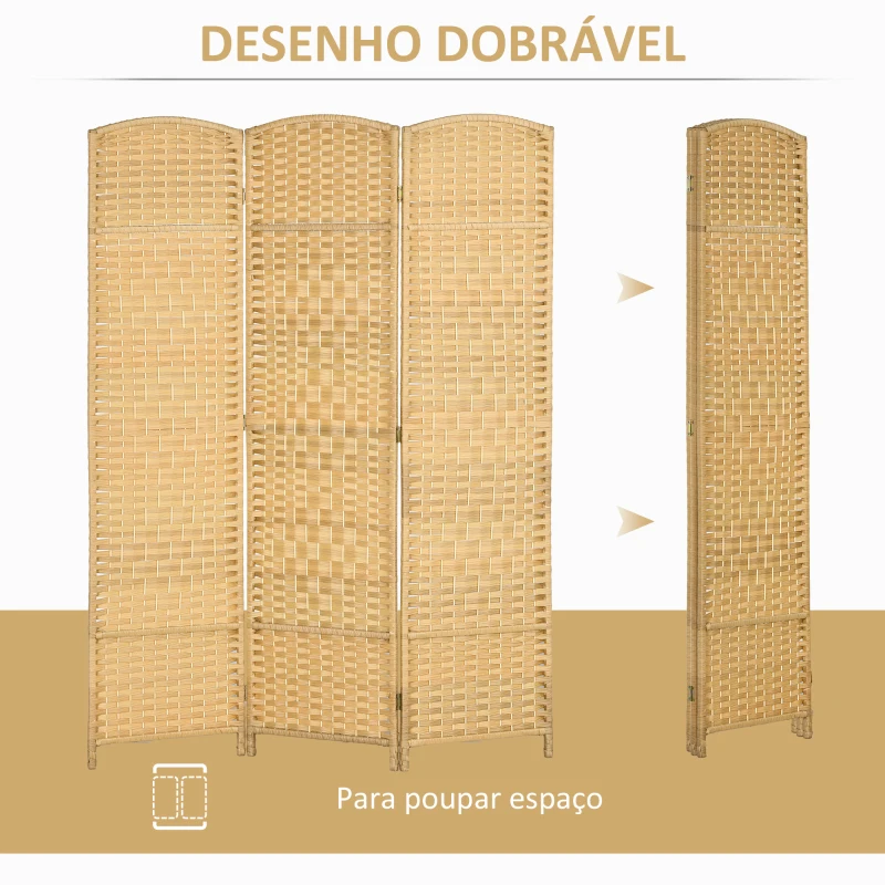 HOMCOM Biombo Dobrável de 3 Painéis Divisor de Ambientes 135x180 cm Ecrã de Privacidade de Polipropileno Madeira