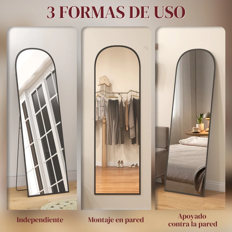 HOMCOM Espejo de Pie Cuerpo Entero de Aleación de Aluminio Espejo de Pared con 2 Formas de Uso Rectangular 60x1,5x165 cm Negro