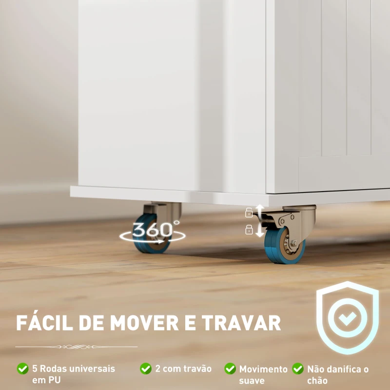 HOMCOM Ilha de Cozinha com Rodas Carrinho de Cozinha com Tomada USB Bancada Rebatível 2 Gavetas 119,5x74x94,5 cm Branco