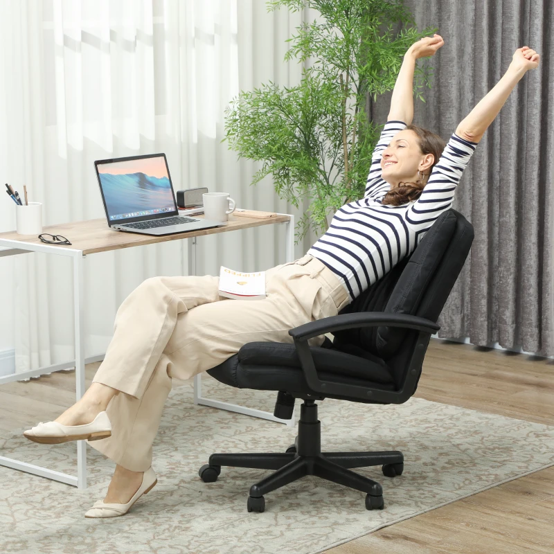 HOMCOM Linen-Look Padded Office Chair - Black(m-8)
