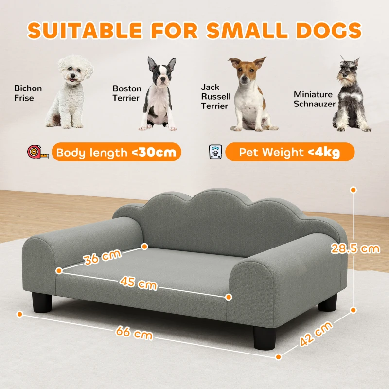 PawHut Elevated Dog Sofa Bed, Breathable Pet Sofa with Backrest and Armrest for Small Dogs, Grey