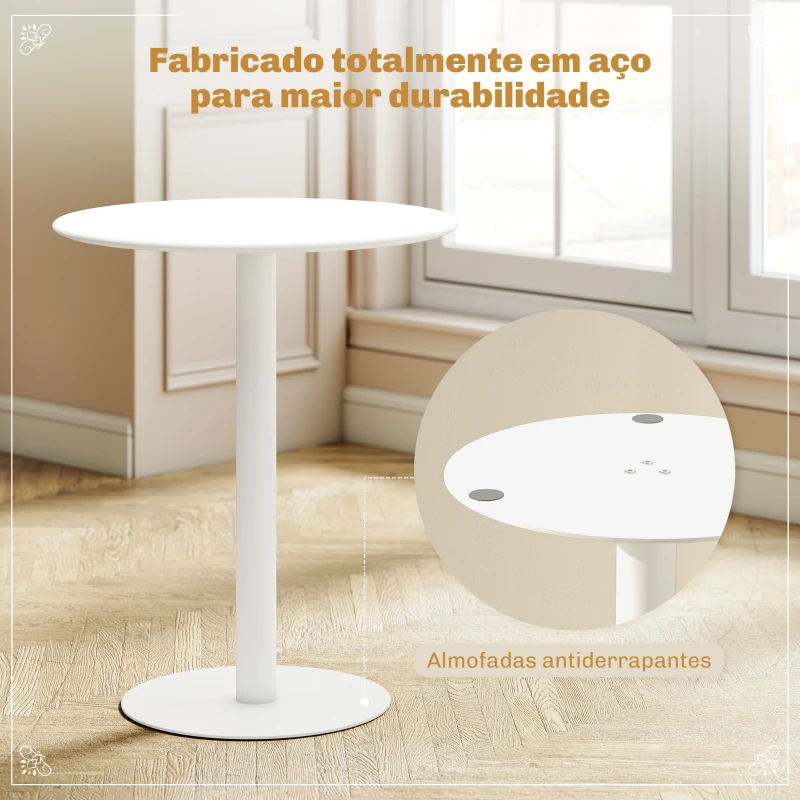 HOMCOM Mesa de Refeição Redonda para 2 Pessoas Mesa de Cozinha de Aço para Interior e Exterior Ø60x72 cm Branco