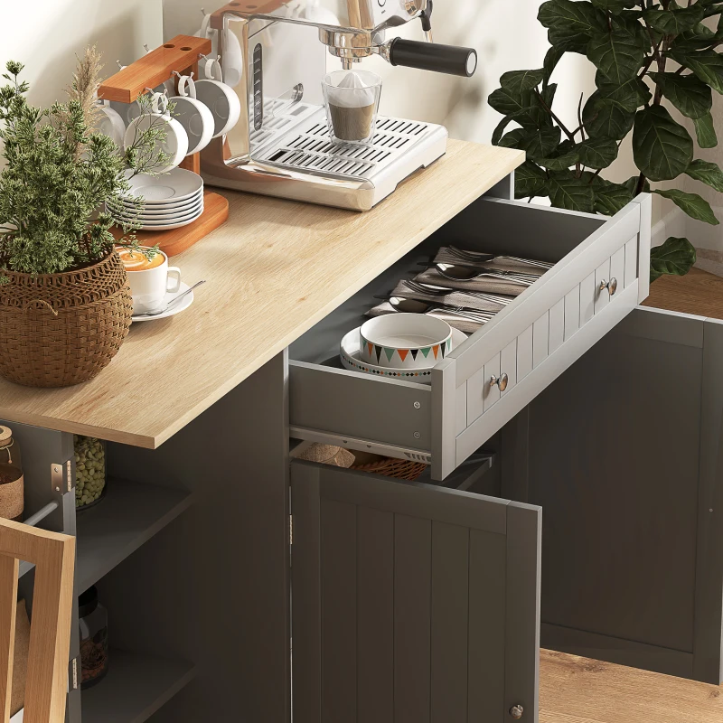 HOMCOM Buffet cuisine, meuble cuisine rangement 2 placards, tiroir, étagères de porte et étagère réglable, 105x40x83cm, gris(m-9)